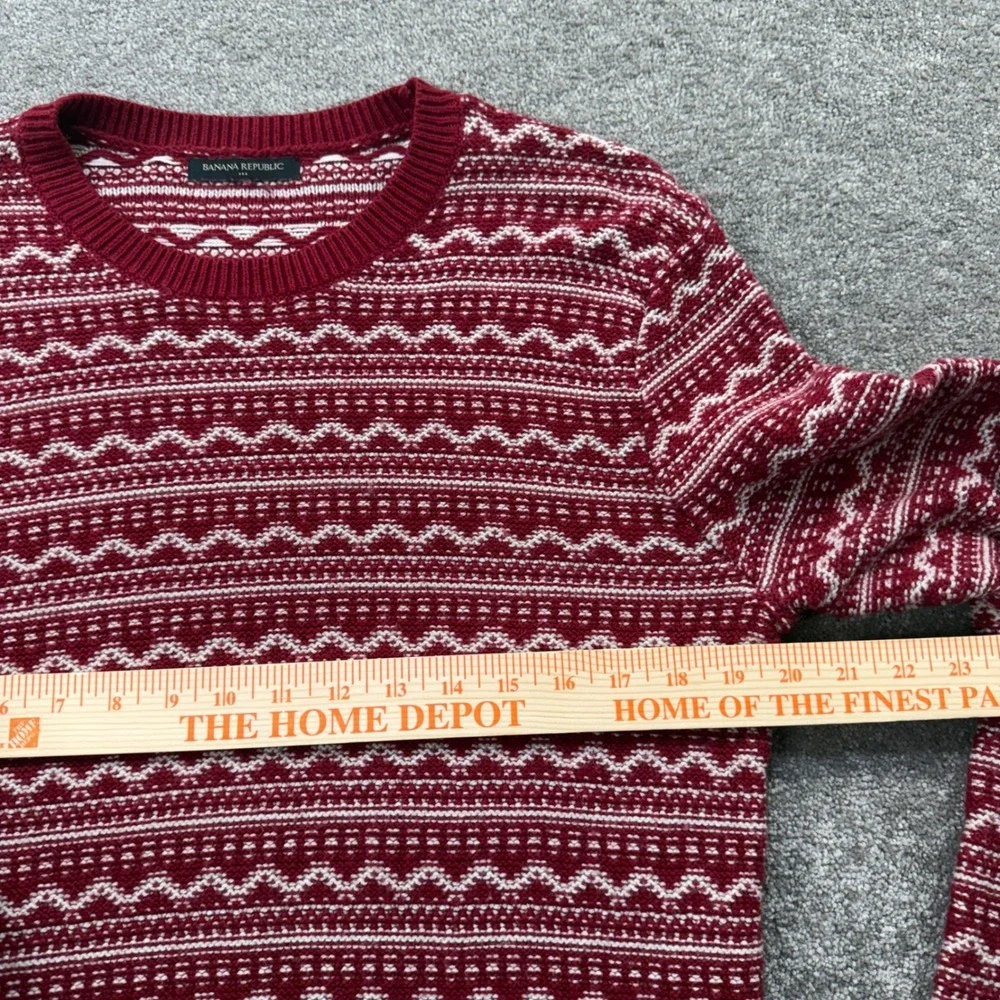 Banana Republic Fair Isle Sweater Mens Medium Burgundy White Knit HOL20 65322201